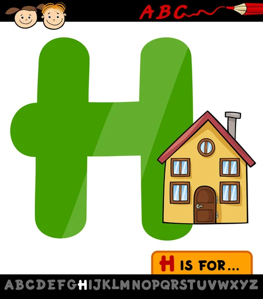 Lettera h con illustrazione del fumetto della casa — Vettoriale Stock