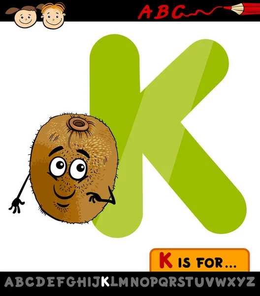 Letra k con ilustración de dibujos animados kiwi — Vector de stock