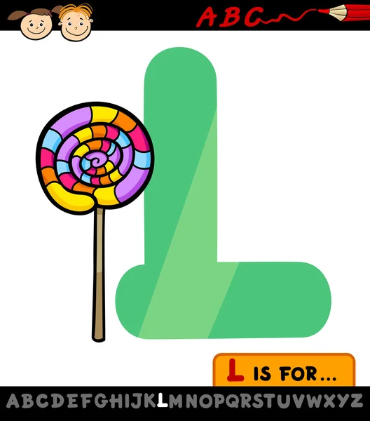 Letter l with lollipop cartoon illustration — Stock Vector