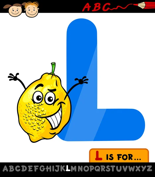 Letra l con ilustración de dibujos animados de limón — Vector de stock