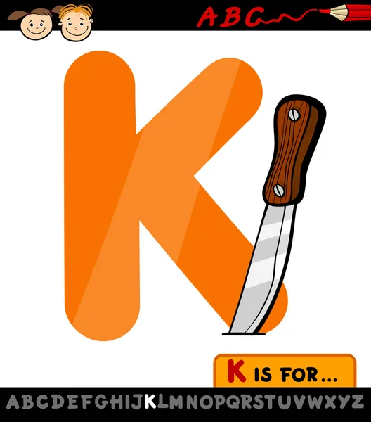 Letra k con ilustración de dibujos animados cuchillo — Vector de stock
