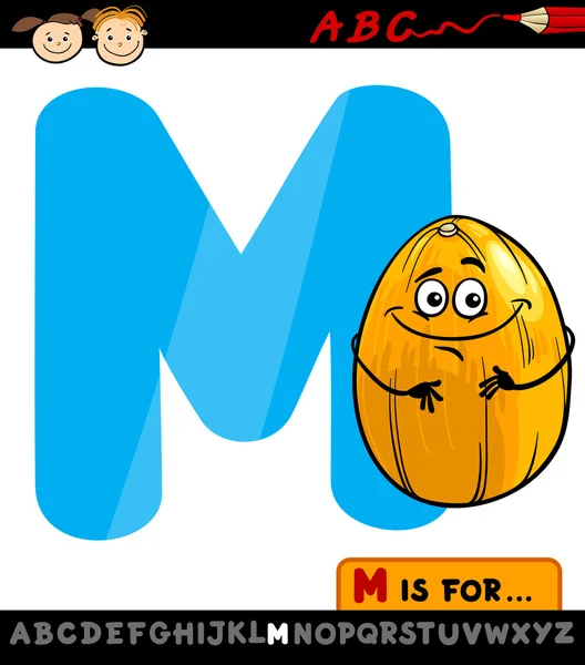 Alfabet m met meloen cartoon illustratie — Stockvector