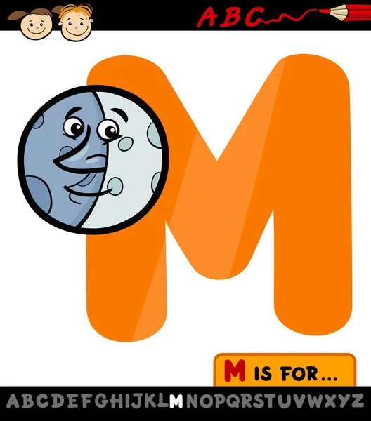 Alfabet m met maan cartoon illustratie — Stockvector