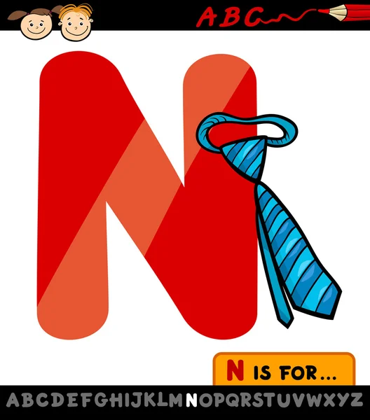 Letter n with necktie cartoon illustration — Stock Vector