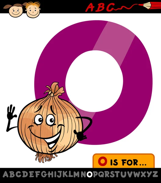 Letter o with onion cartoon illustration — Stock Vector