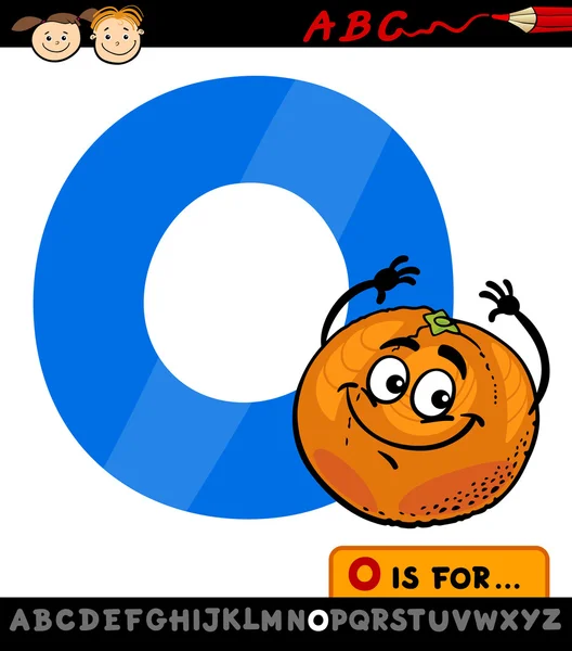 Letter o with orange cartoon illustration — Stock Vector