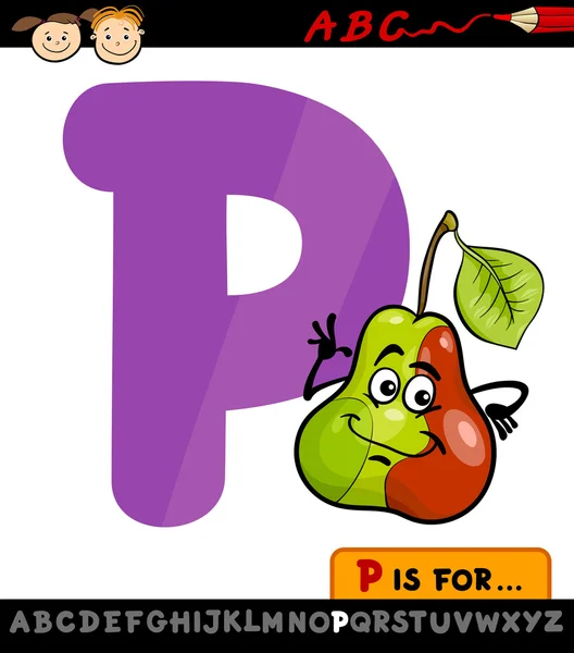 Letter p met peer cartoon illustratie — Stockvector