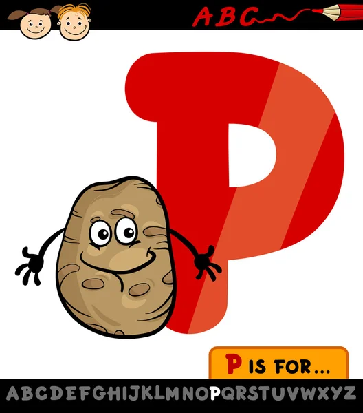 Letter p with potato cartoon illustration — Stock Vector