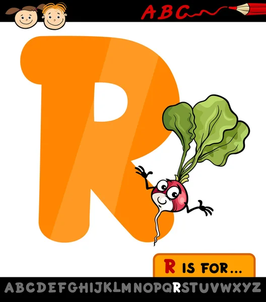 Letter r with radish cartoon illustration — Stock Vector