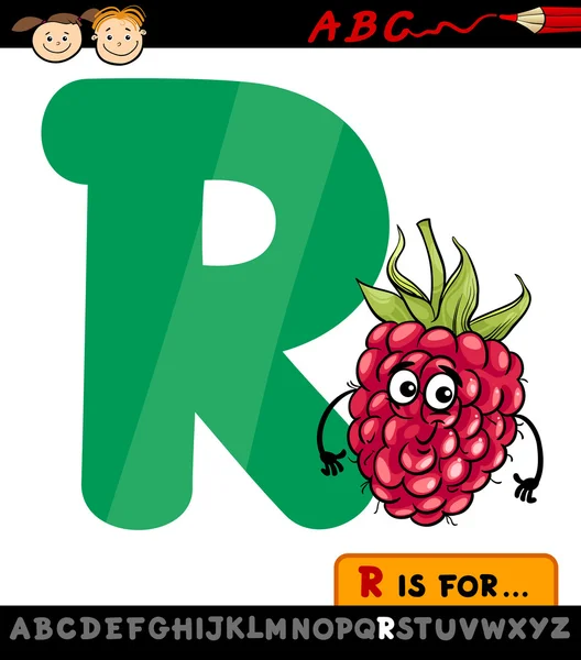Letra r con ilustración de dibujos animados de frambuesa — Vector de stock