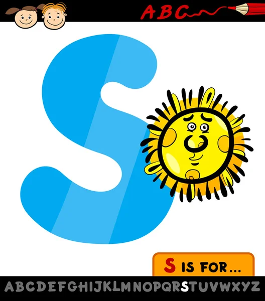 Letter s with sun cartoon illustration — Stock Vector