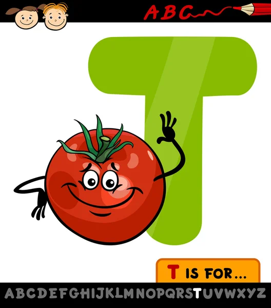 Letter t with tomato cartoon illustration — Stock Vector