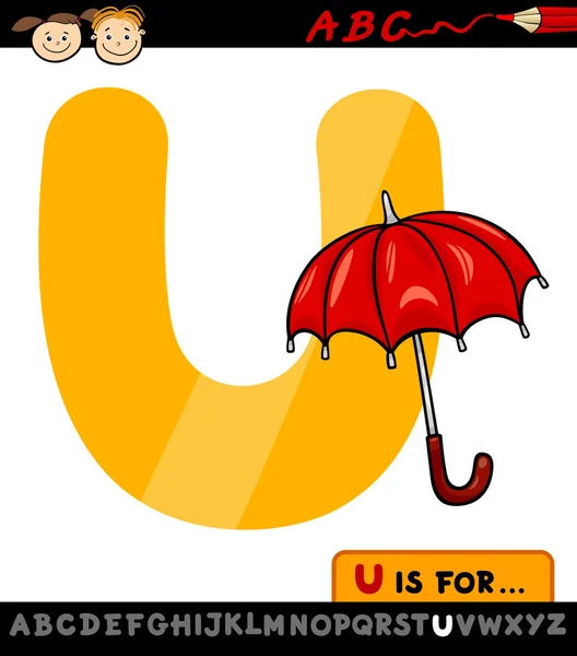 Letter u with umbrella cartoon illustration — Stock Vector