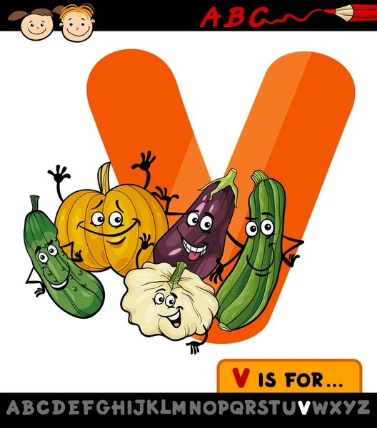 Letter v with vegetables cartoon illustration — Stock Vector