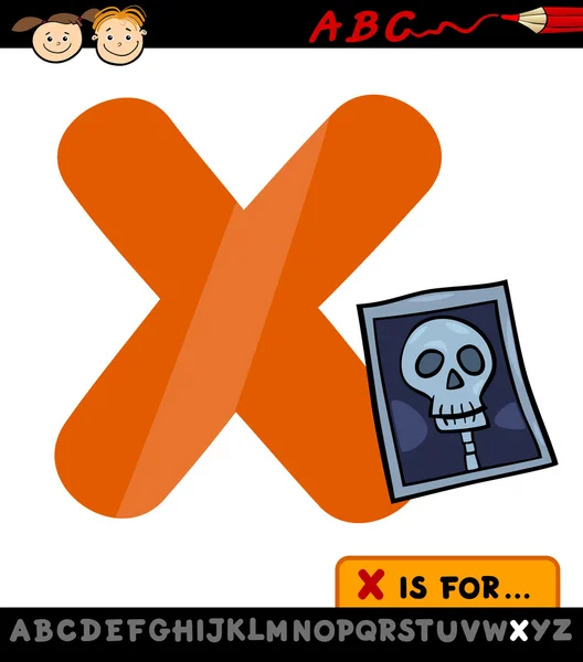 Letra x con ilustración de dibujos animados de rayos X — Vector de stock