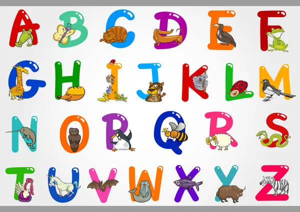 Cartoon-Alphabet mit Tierillustrationen — Stockvektor