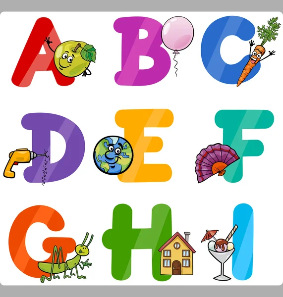 Bildung Cartoon Alphabet Buchstaben für Kinder — Stockvektor