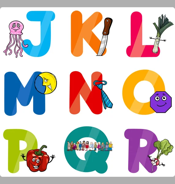 Utbildning tecknade alfabetet bokstäver för barn — Stock vektor