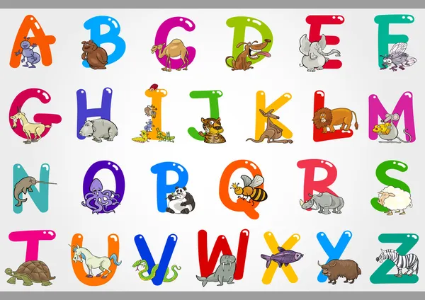 Cartoon Alphabet with Animals Illustrations Stock Vector
