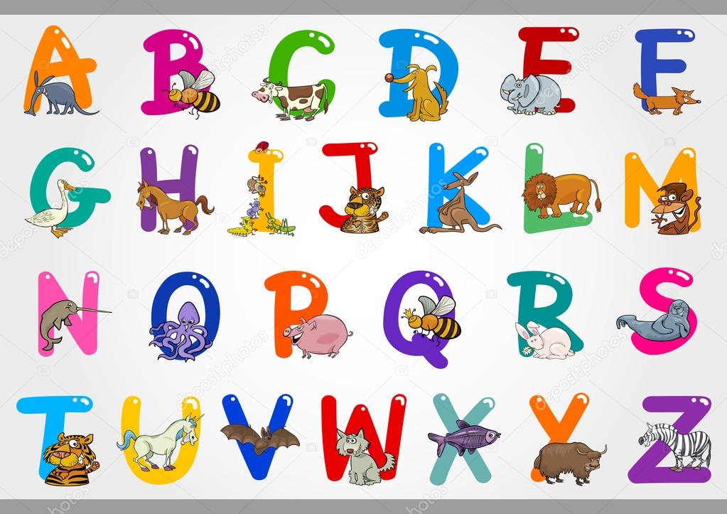 Cartoon Alphabet with Animals Illustrations