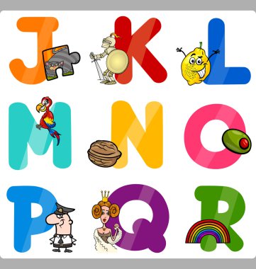 çocuklar için eğitim karikatür alfabesi harfleri