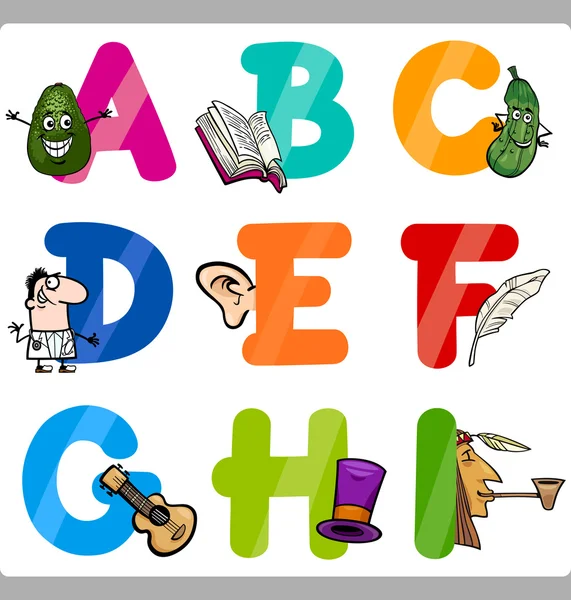 Onderwijs cartoon Alfabetletters voor kinderen — Stockvector