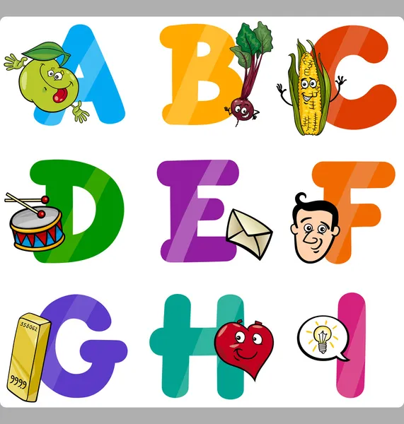 Bildung Cartoon Alphabet Buchstaben für Kinder — Stockvektor