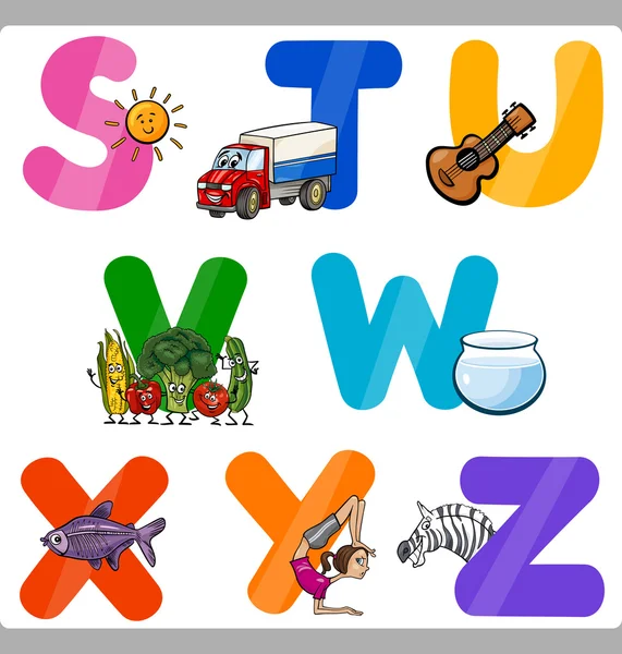 Vzdělávací kreslený abeceda písmena pro děti — Stockový vektor