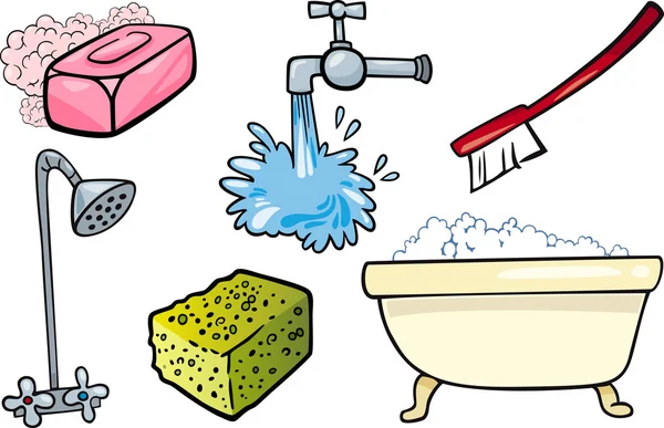 Objetos de higiene ilustración de dibujos animados conjunto — Vector de stock