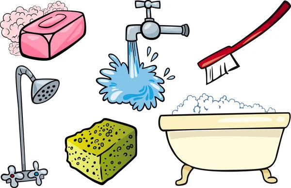 Hygiene objects cartoon illustration set — Stock Illustration Hygiene objects cartoon illustration set Vector Graphics