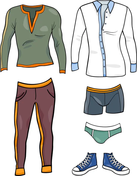 Мужская одежда предметы мультипликационный набор — стоковый вектор