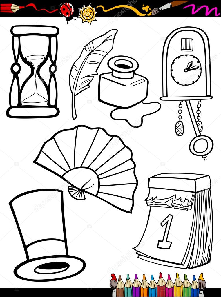cartoon retro objects coloring page