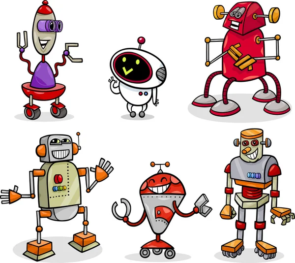 Robots of droids cartoon afbeelding instellen — Stockvector