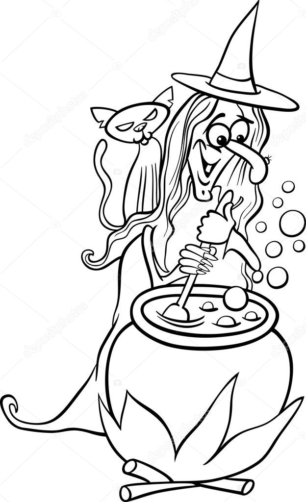 witch cartoon for coloring book