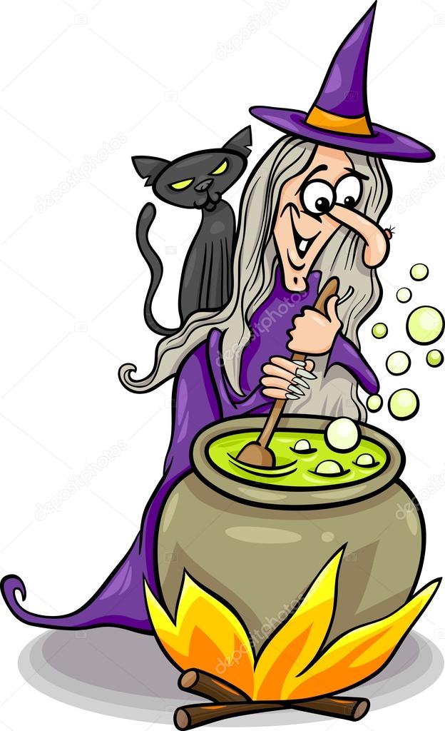 witch casting a spell cartoon illustration