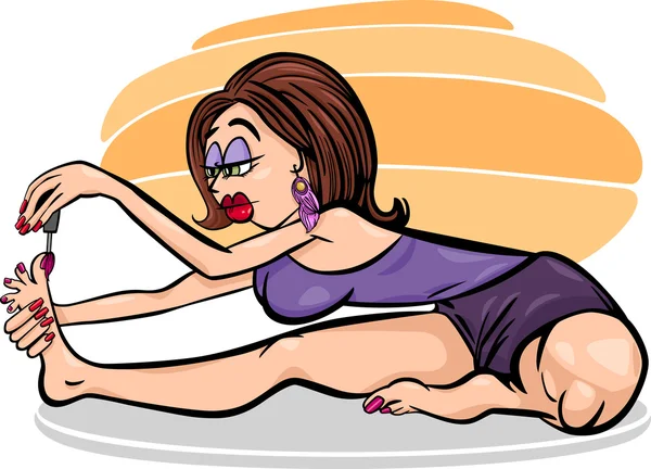 Vrouw in yoga asana cartoon afbeelding — Stockvector
