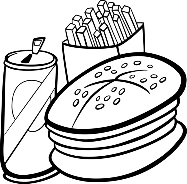 Dibujos animados de comida rápida para colorear libro — Vector de stock