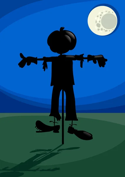 Scarecrow at night cartoon illustration — Stock Vector