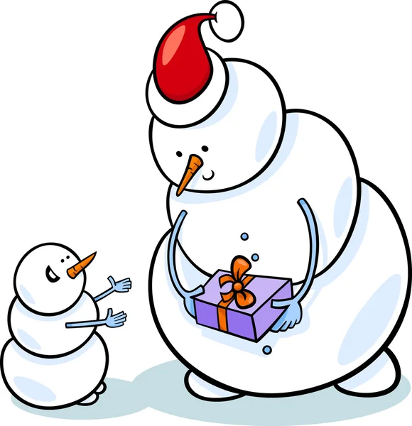 Vánoční sněhuláci kreslený obrázek — Stockový vektor