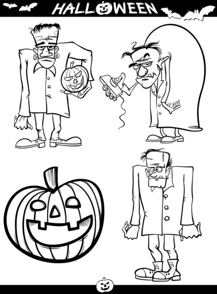 Temas de dibujos animados de Halloween para colorear libro — Archivo Imágenes Vectoriales