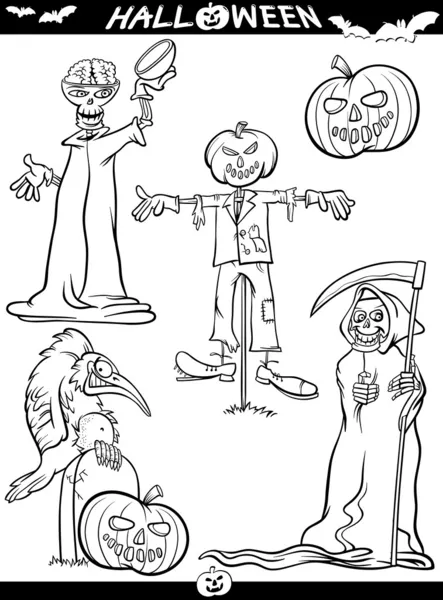 Halloween Cartoon Themen für Malbuch — Stockvektor