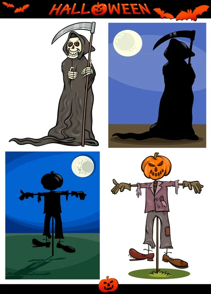 Halloween Cartoon gruselige Themen gesetzt — Stockvektor