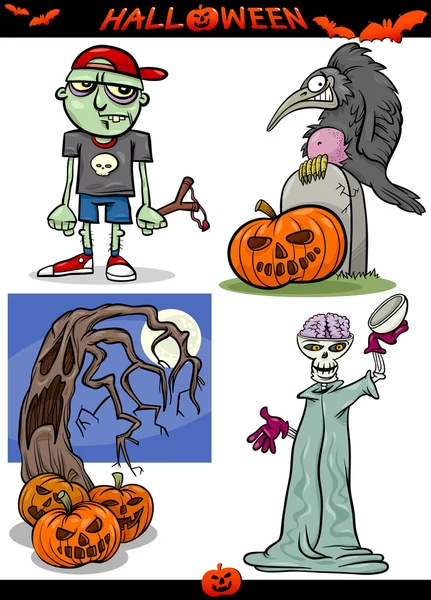 Halloween dibujos animados espeluznante temas conjunto — Vector de stock