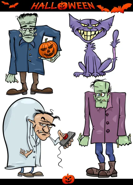 Halloween dibujos animados espeluznante temas conjunto — Archivo Imágenes Vectoriales