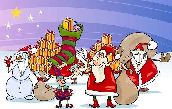Christmas santa claus cartoon group — Stock Vector
