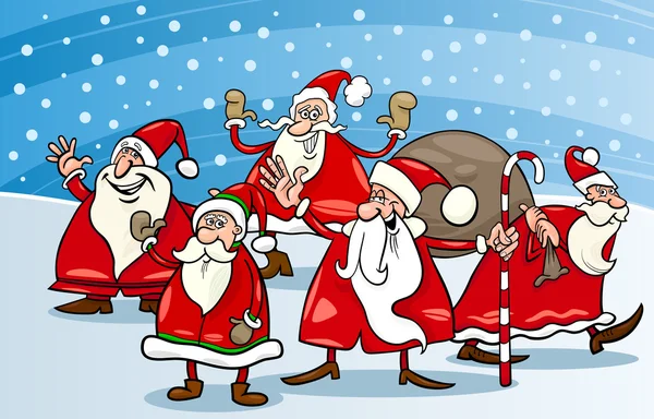 Cartoon group of santa clauses — Stock Vector