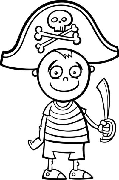 Niño en la página para colorear traje de pirata — Archivo Imágenes Vectoriales