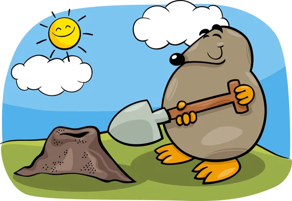 Mole with shovel cartoon illustration — Stock Vector