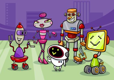 robotlar grubu karikatür çizimi