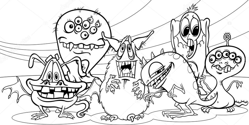 Cartoon Monsters Groep Kleurplaat Stockvector Izakowski 32971427